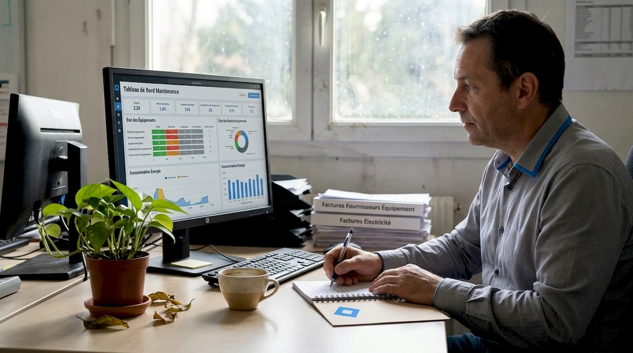 Un chef d’entreprise PME examine le tableau de bord des interventions de maintenance