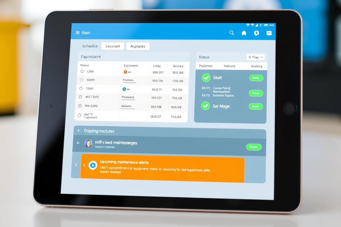 Interface de suivi matériel maintenance équipement sur tablette