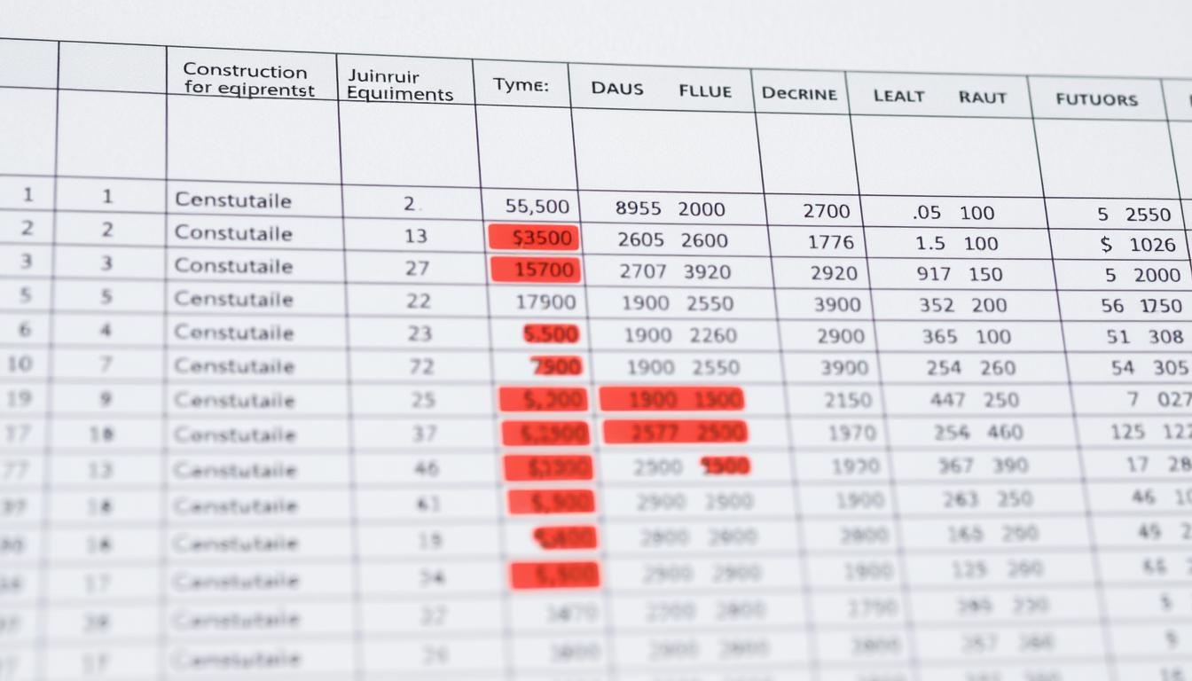 Tableur Excel montrant un inventaire matériel chantier avec des erreurs visibles