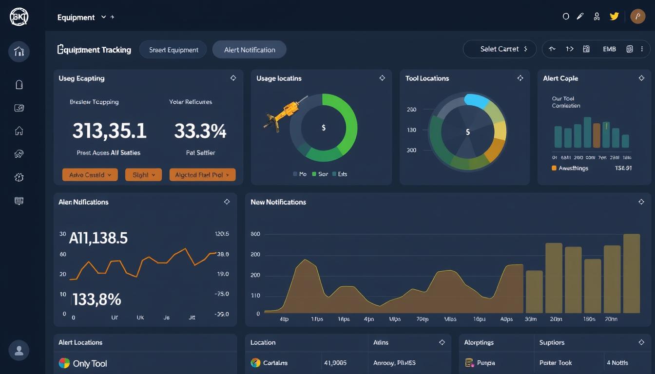 Tableau de bord de gestion de matériel montrant le suivi des équipements et les alertes de perte de matériel chantier
