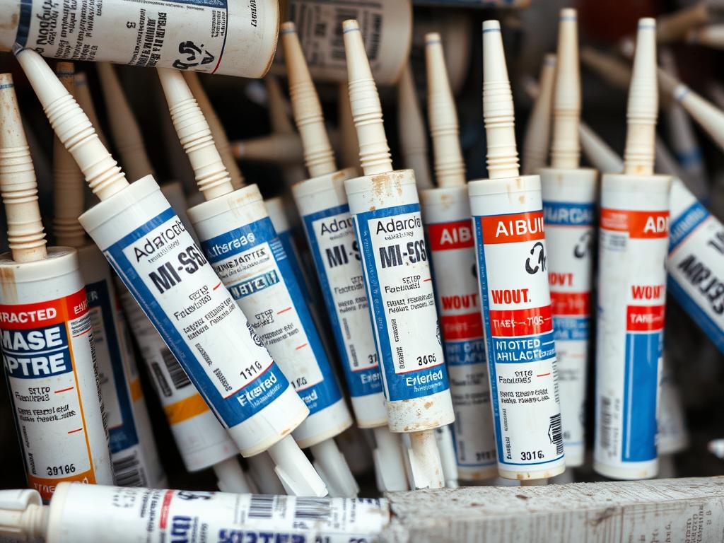 Cartouches de colle périmées trouvées dans un entrepôt, exemple de perte de matériel chantier par mauvaise gestion