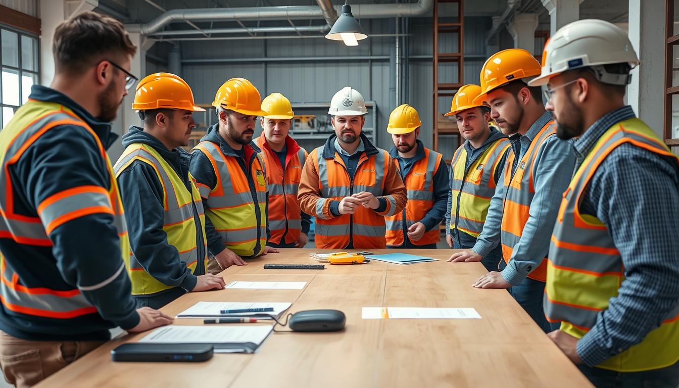 Équipe de chantier en formation sur l’utilisation d’un système de suivi pour éviter la perte de matériel chantier