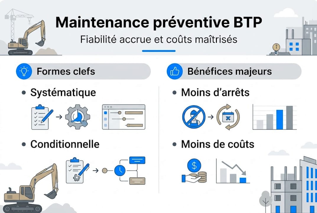 Visuel pédagogique : les bases de la maintenance préventive dans le secteur du BTP