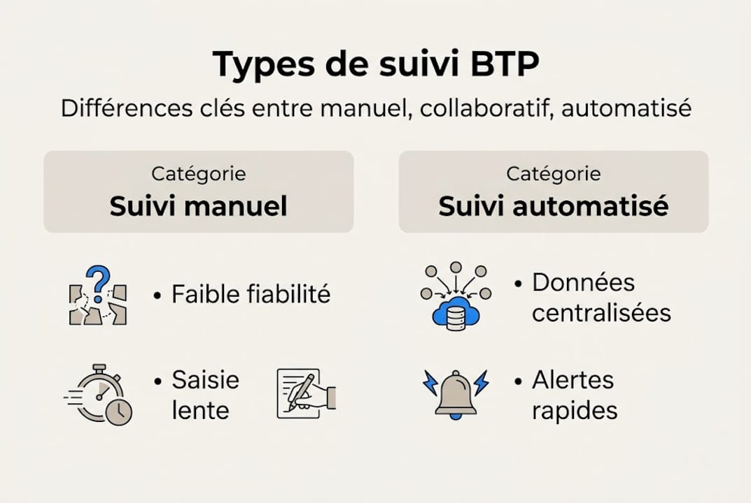 Infographie : panorama des différentes méthodes de suivi de chantier dans le BTP