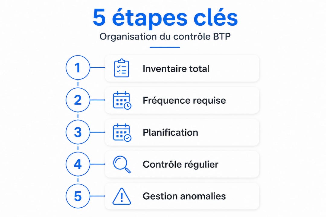 Infographie : les étapes clés pour organiser et contrôler le matériel sur un chantier de construction