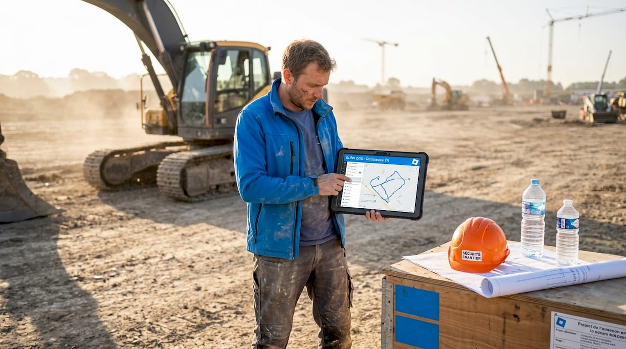 Le responsable de chantier analyse les données de géolocalisation pour suivre l’avancement des équipes sur le terrain.