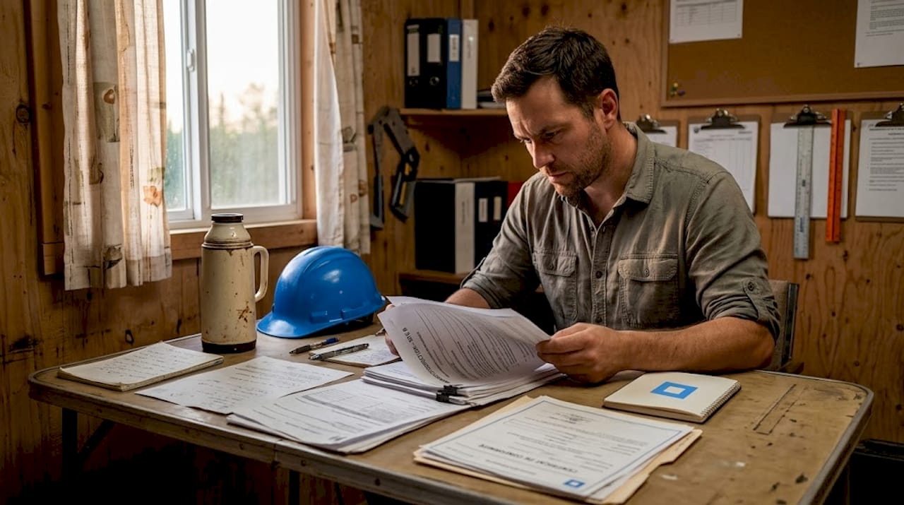 Le chef de chantier passe en revue les rapports d’inspection.