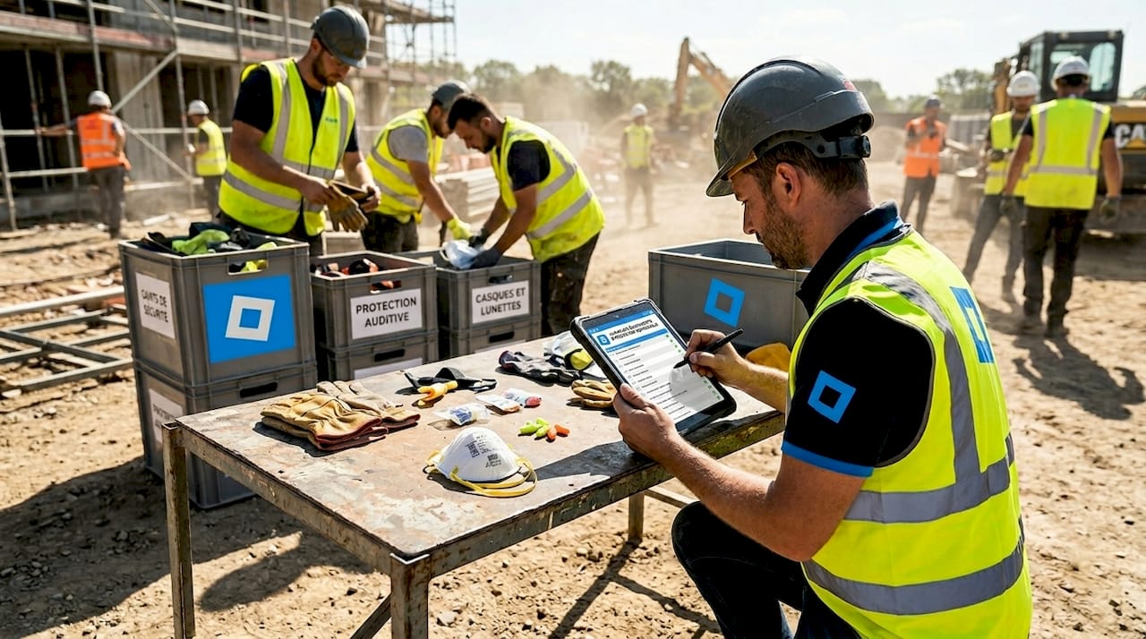 Le responsable de chantier vérifie l’état et la disponibilité du matériel de sécurité.