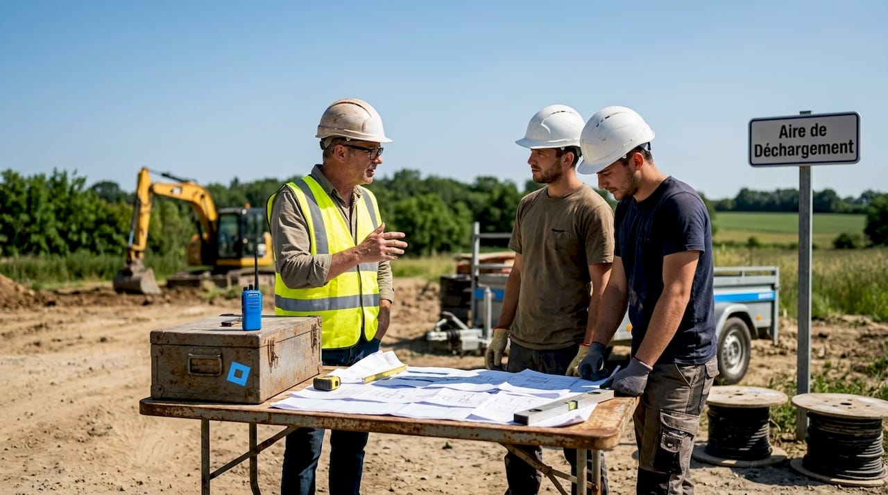 Le conducteur de travaux échange avec son équipe sur l’avancement du chantier.