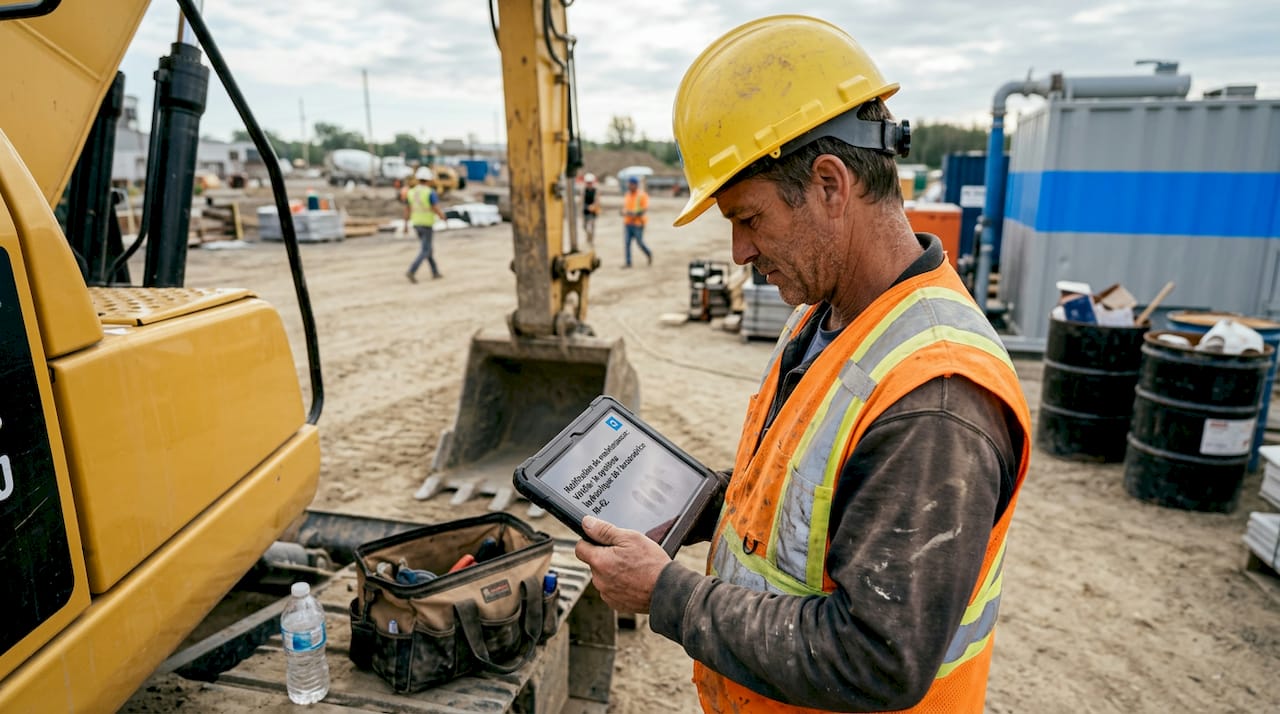 Un technicien intervient sur le chantier lorsqu’il reçoit une notification de maintenance à traiter.