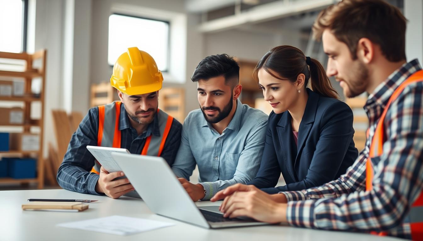 Équipe de construction évaluant différentes solutions de codes-barres pour la gestion d