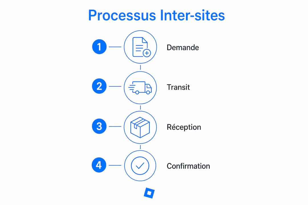 Schéma illustrant les différentes étapes du transfert entre sites
