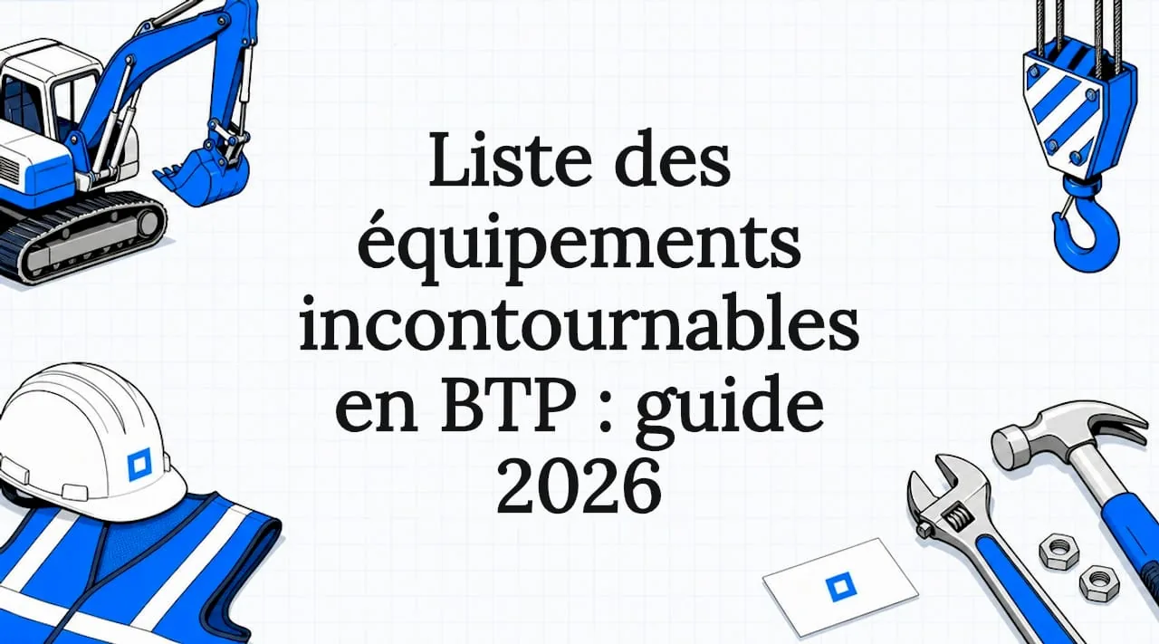 Illustration de couverture de l'article « Liste des équipements incontournables en BTP : guide 2026 »