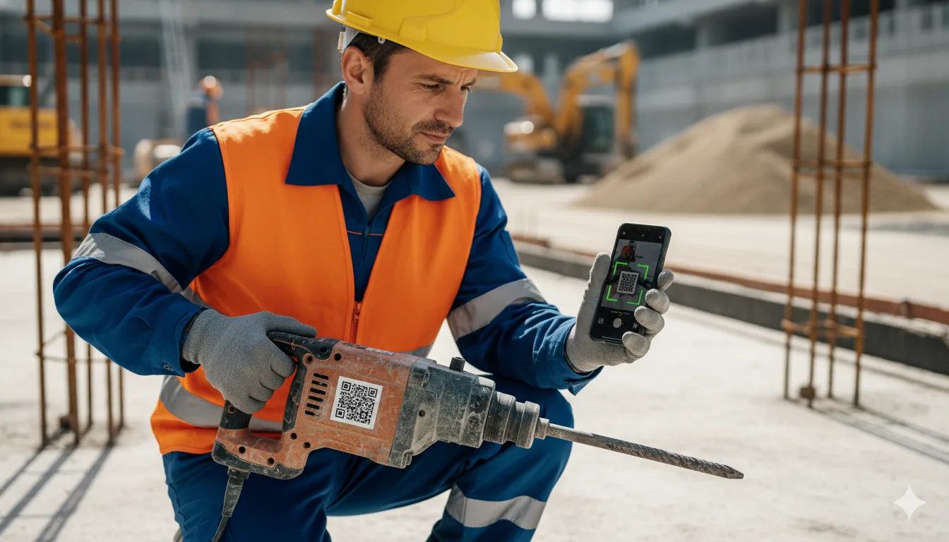 QR code sur outil de chantier pour gestion d'inventaire.