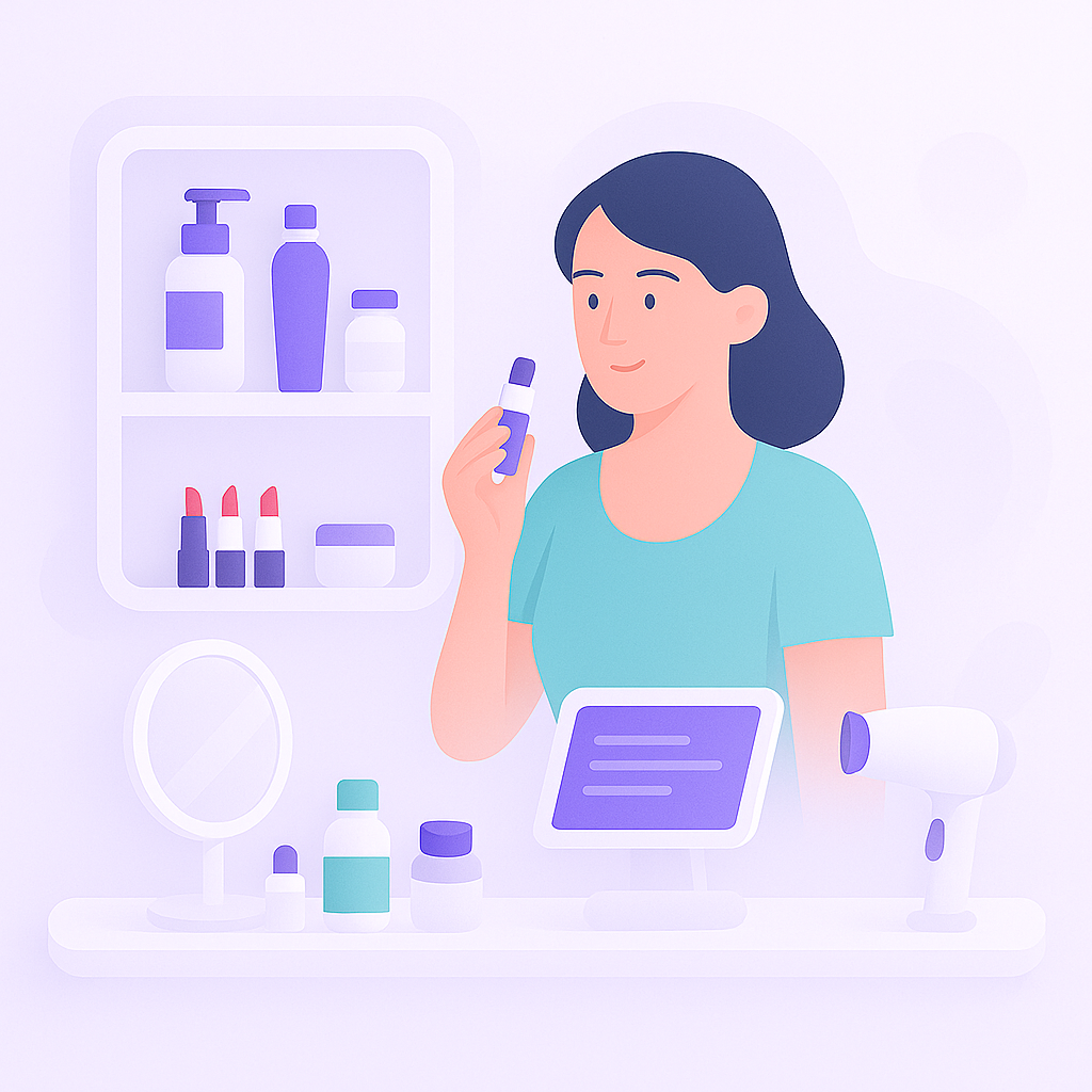 Woman applying makeup, highlighting beauty products and personal care routines. Perfect for cosmetics brands.