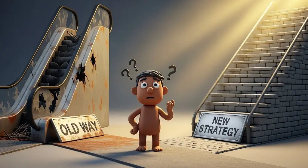 A person choosing between to job seeking approaches: old way and new strategy