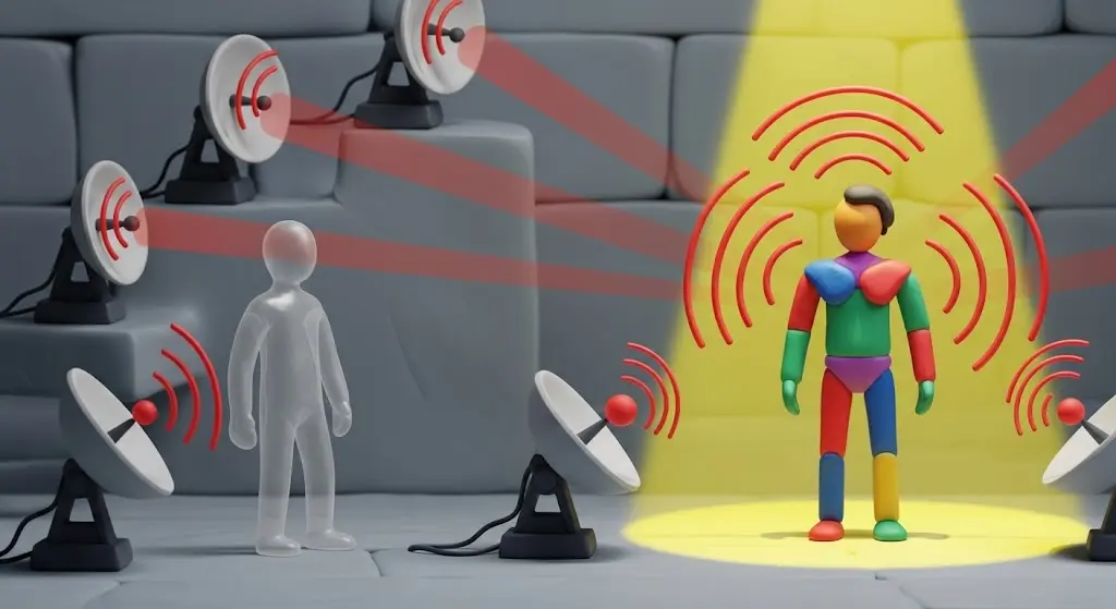 A claymation scene illustrating how a character with strong career visibility gets noticed by recruiter radars, while an invisible one is ignored.