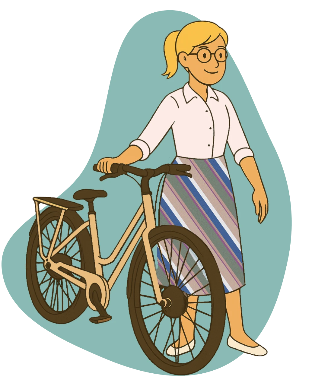 Émilie de Sikour tenant son vélo.
