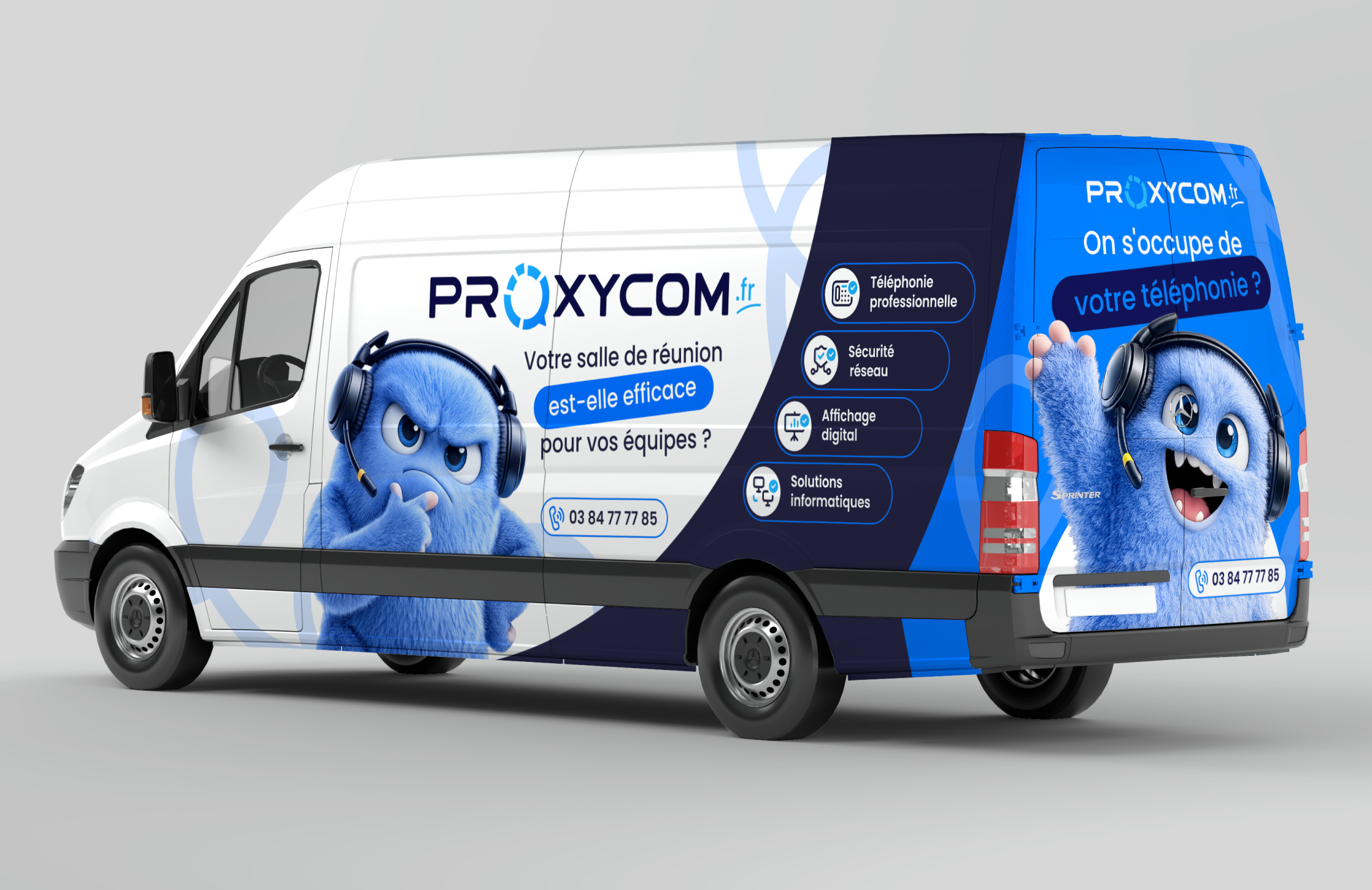 Système graphique et direction artistique créés pour l’identité Proxycom