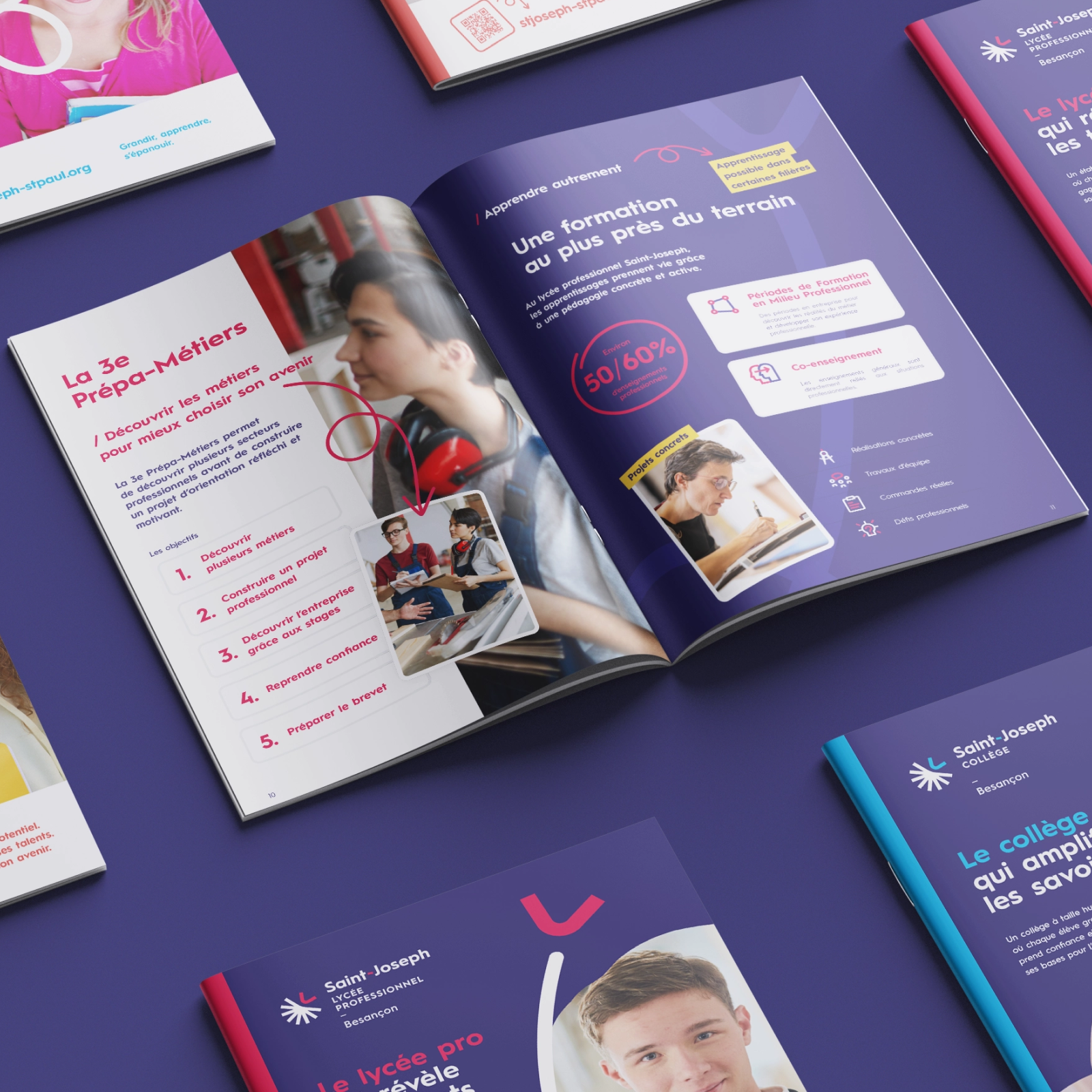 Double page de la brochure du Lycée Saint-Paul présentant la Première générale et les enseignements de spécialité.