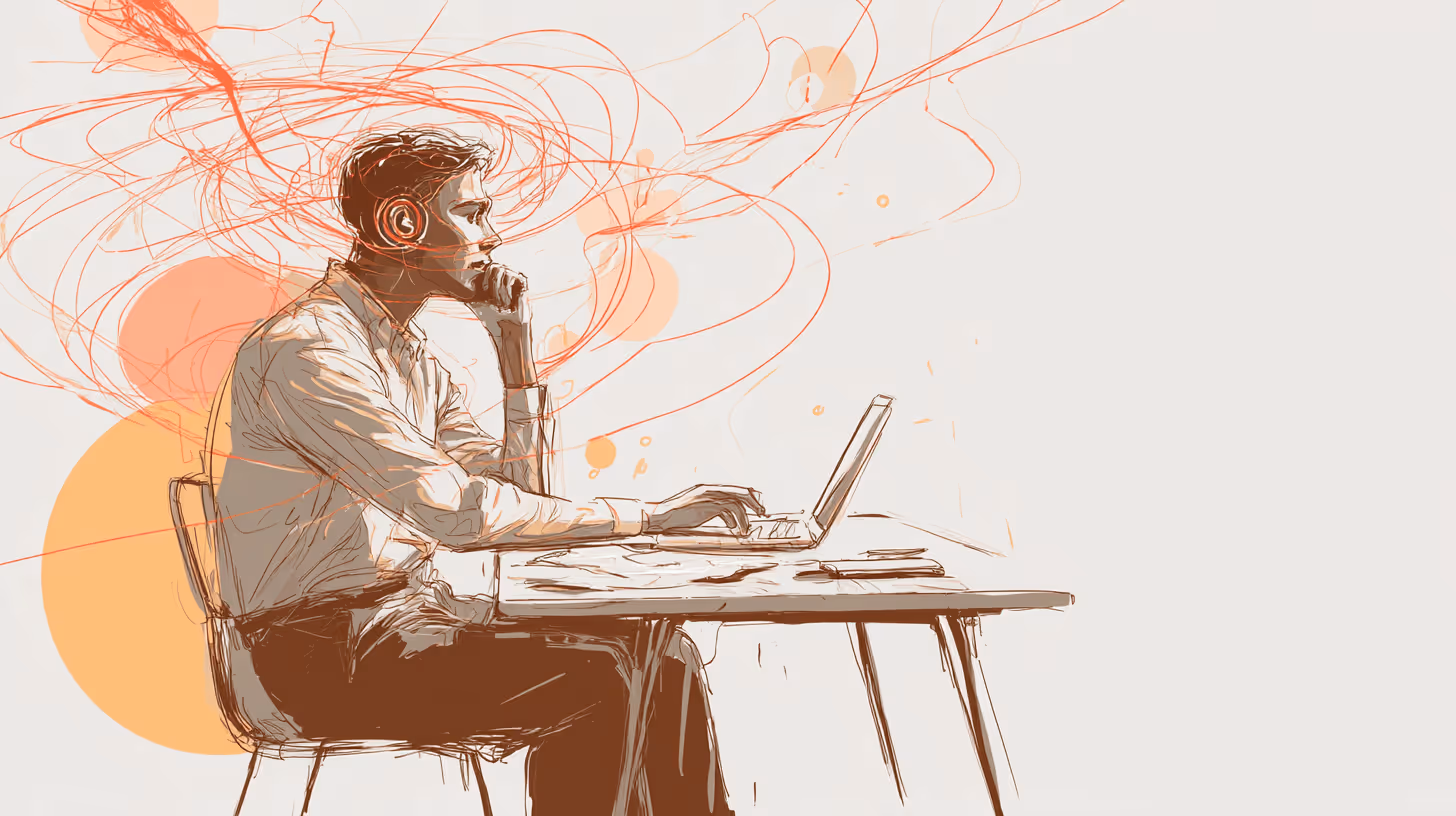 A minimalistic real life picture with a sketch overlay of a contempory young leader riding the power of leveraging the latest technology
