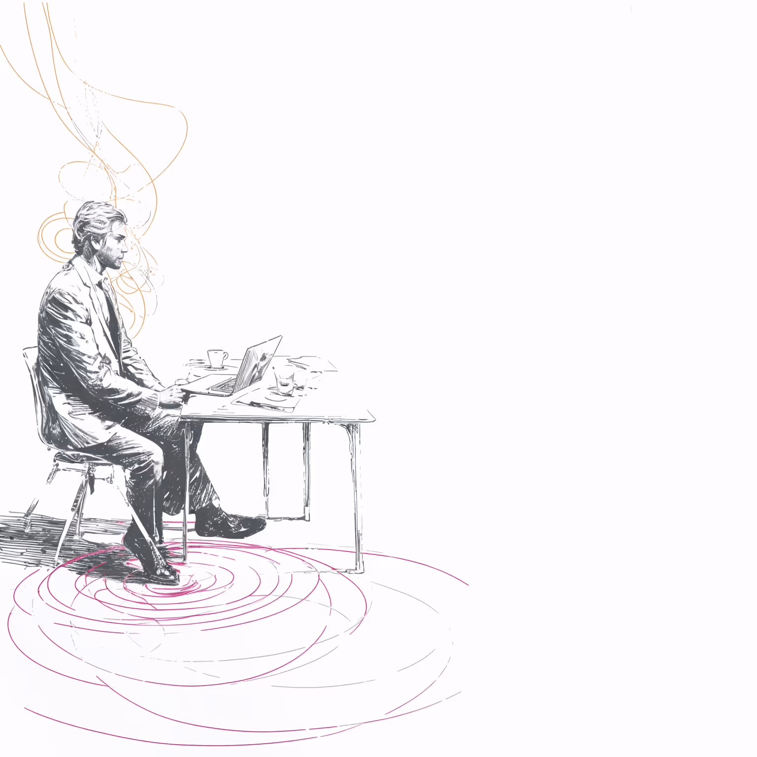 A minimalist sketch of a leader deep in transformative contemplation of shifting perception and belief