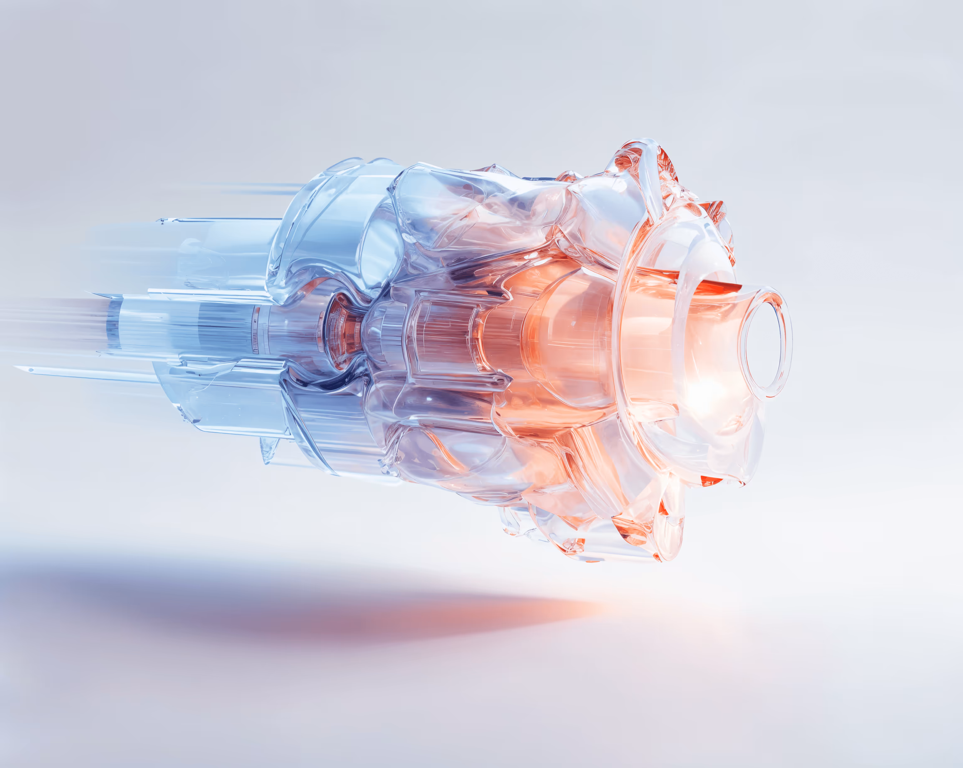 An abstract engine glowing from blue to red and depicting driving change