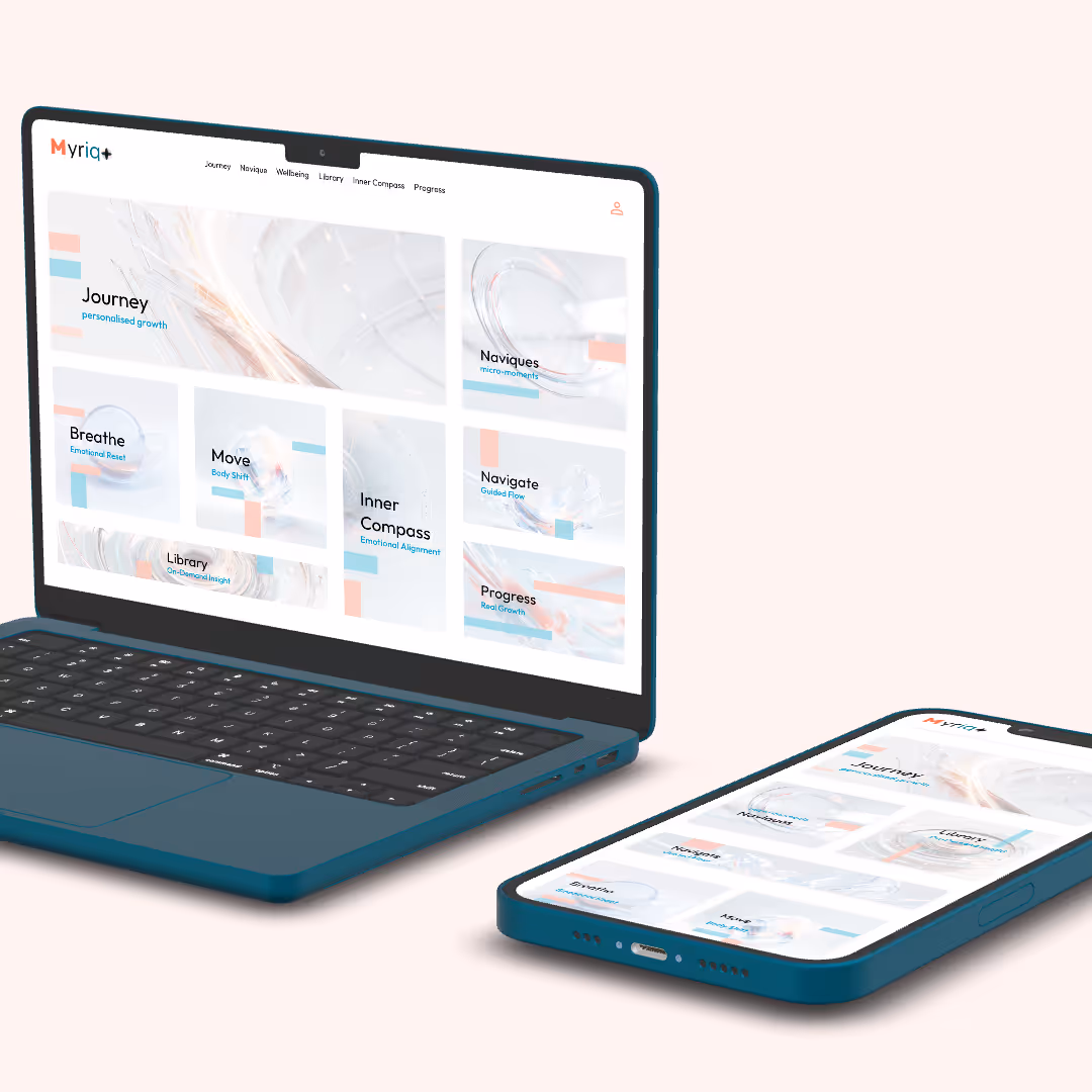 A duel image of Myriqo across laptop and mobile