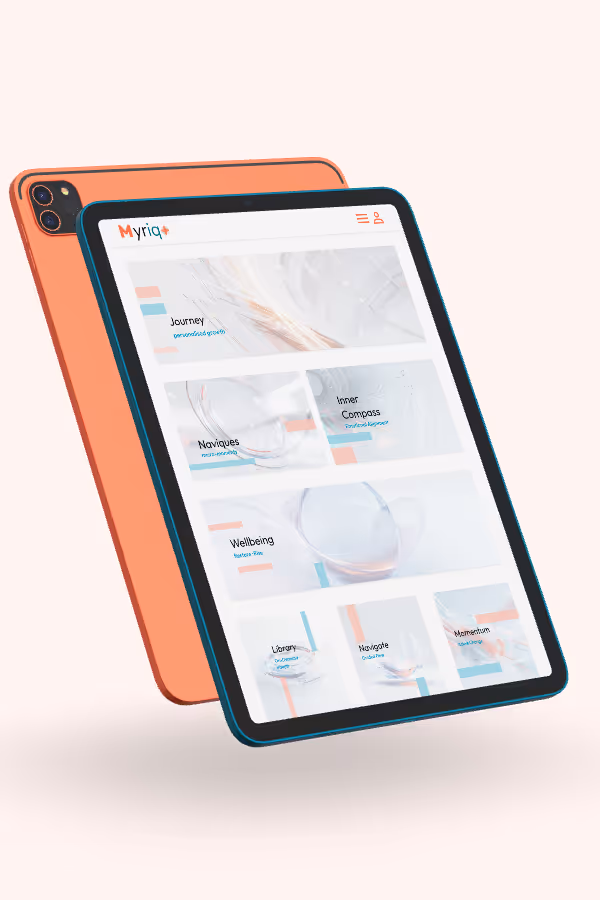 Back to back iPads with teh Myriqo Platform displaying on the front screen