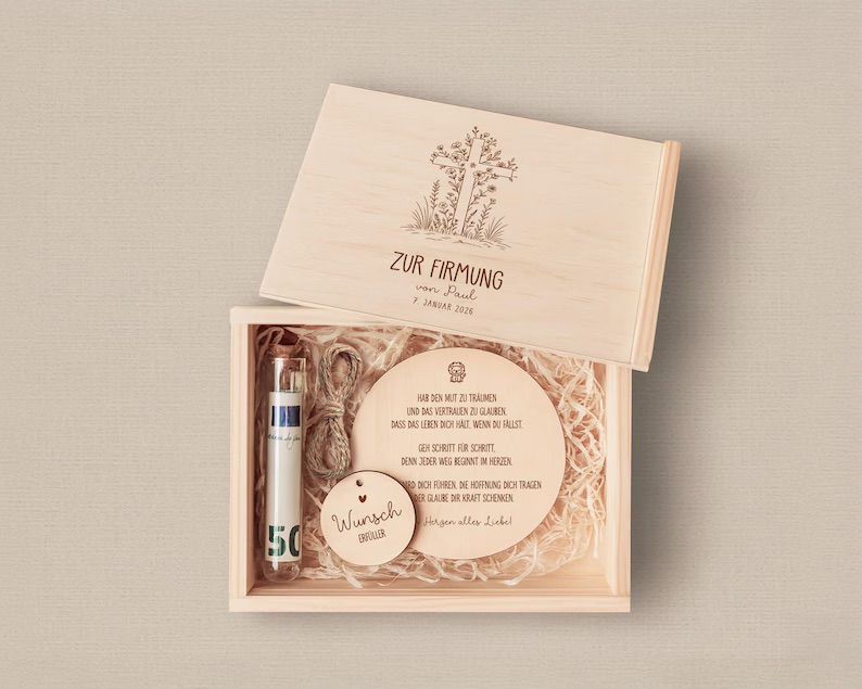 Firmung Geschenkbox Kreuz Wildblumen