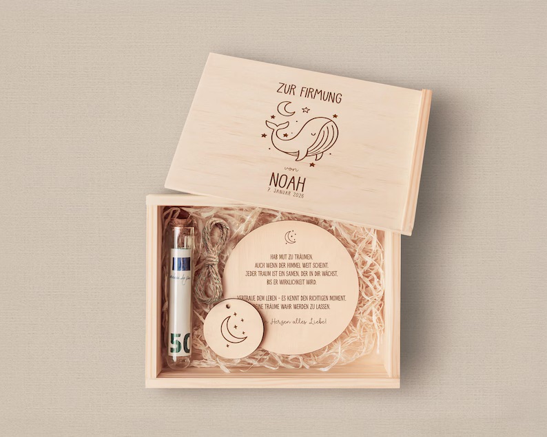 Firmung Geschenkbox Wal Mond Sterne