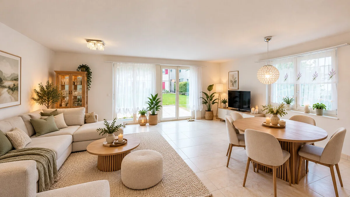5.5-Zimmer Maisonette-Gartenwohnung Winkel – Wohnen und Essen
