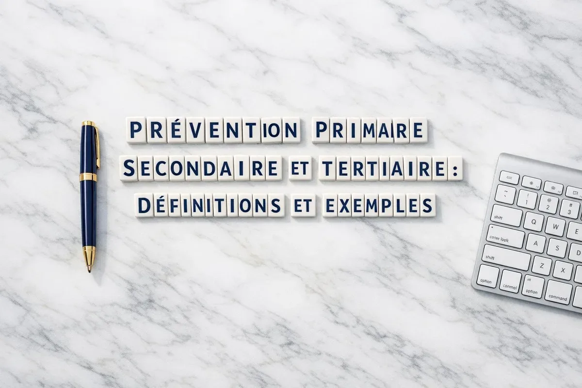 Réunion d'équipe autour d'un tableau présentant les trois niveaux de prévention des risques professionnels
