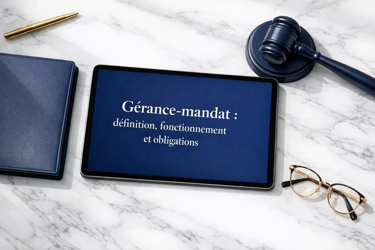 Dirigeant signant un contrat de gérance-mandat devant des documents juridiques d'entreprise