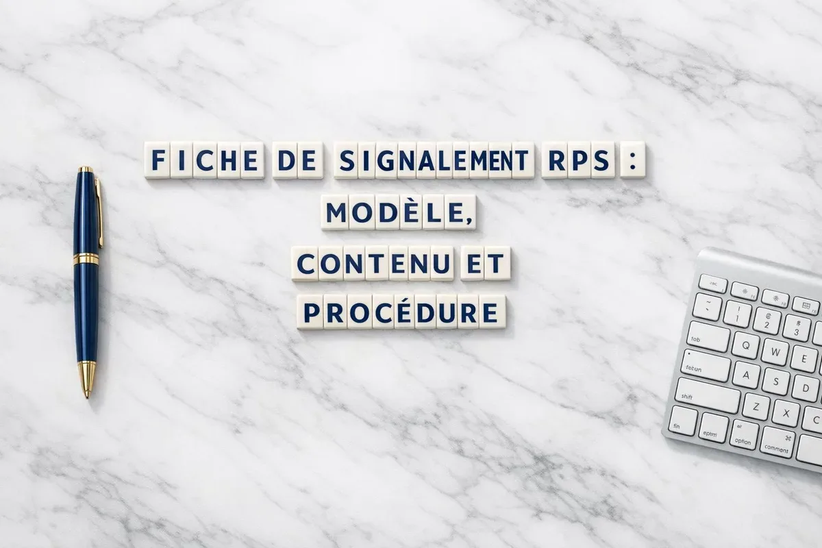 Formulaire de signalement des risques psychosociaux posé sur un bureau avec stylo et documents d'entreprise