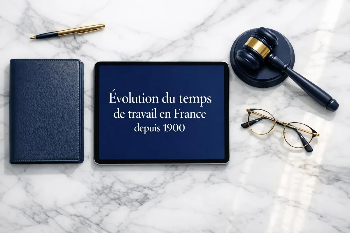 Ligne du temps illustrant la réduction progressive de la durée hebdomadaire du travail de 1900 à nos jours