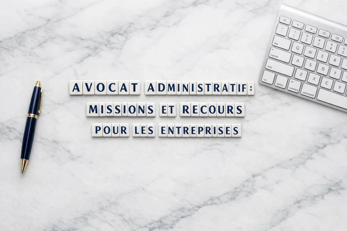 Bâtiment administratif et marteau de justice symbolisant le contentieux public des entreprises