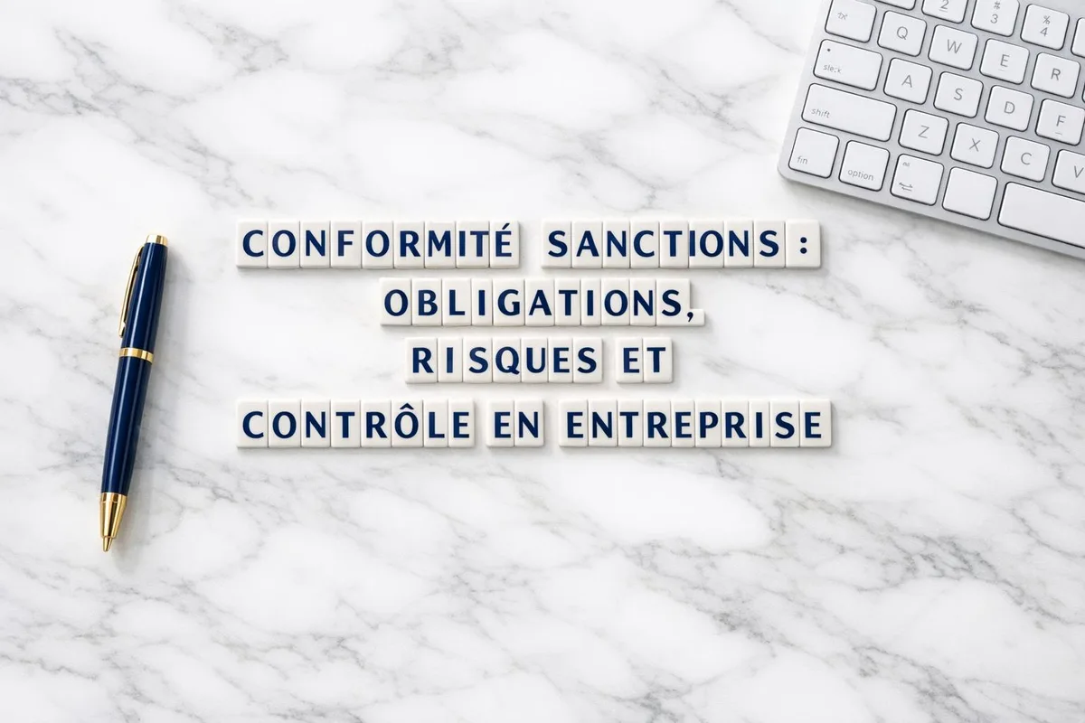 Dirigeants d'entreprise analysant un registre de sanctions internationales sur écran lors d'une réunion de conformité