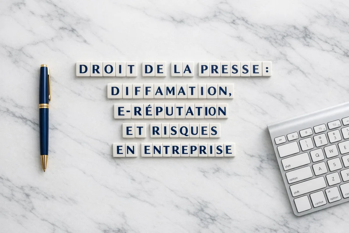 Balance de justice et journal symbolisant la protection juridique contre la diffamation et les atteintes à la réputation