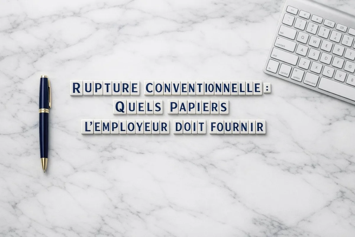 Employeur et salarié signant les documents administratifs d'une rupture conventionnelle de contrat de travail