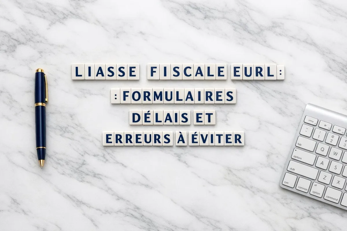 Liasse fiscale et documents comptables d'une EURL posés sur un bureau avec calculatrice