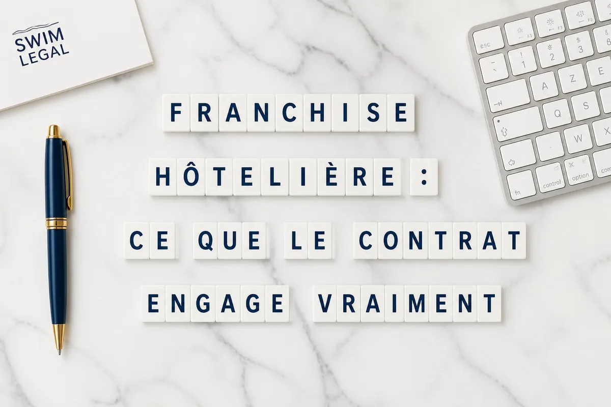 Signature d'un contrat de franchise entre hôtelier et franchiseur avec documents juridiques sur la table
