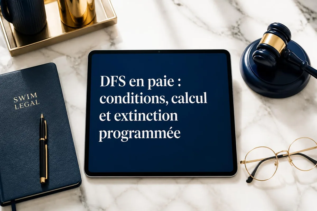 Bulletin de paie avec mentions DFS et calculs de cotisations sociales sur un bureau