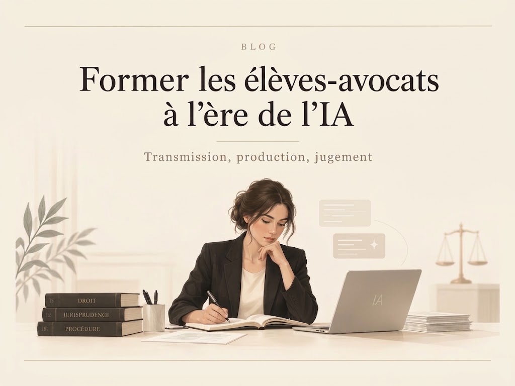 Élèves-avocats travaillant sur ordinateurs avec interface d'intelligence artificielle en formation juridique