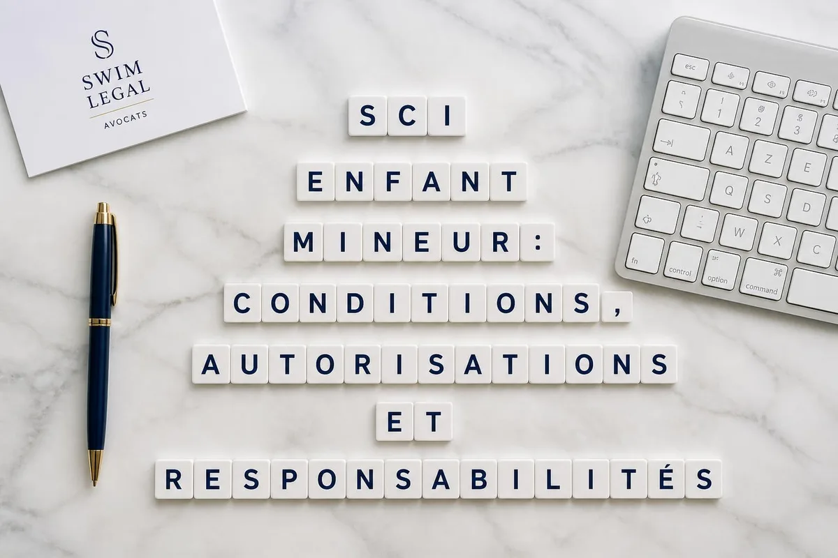 Enfants mineurs entourés de leurs parents signant un document notarié pour une société civile immobilière