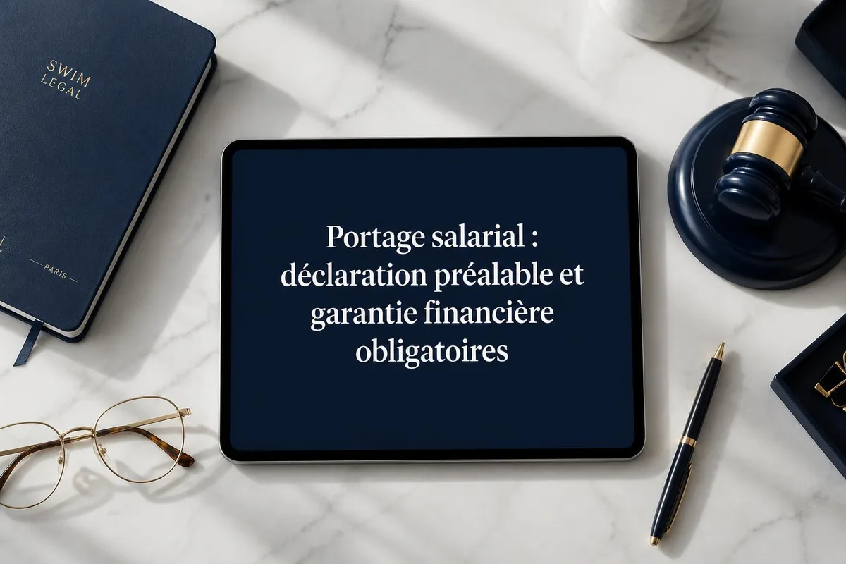 Contrat de portage salarial et documents administratifs sur un bureau avec tampon de validation officielle