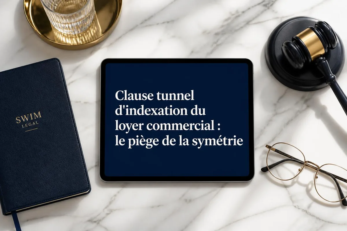 Bail commercial et graphique d'indices en hausse et en baisse, posés sur la table d'un local commercial avec calculatrice