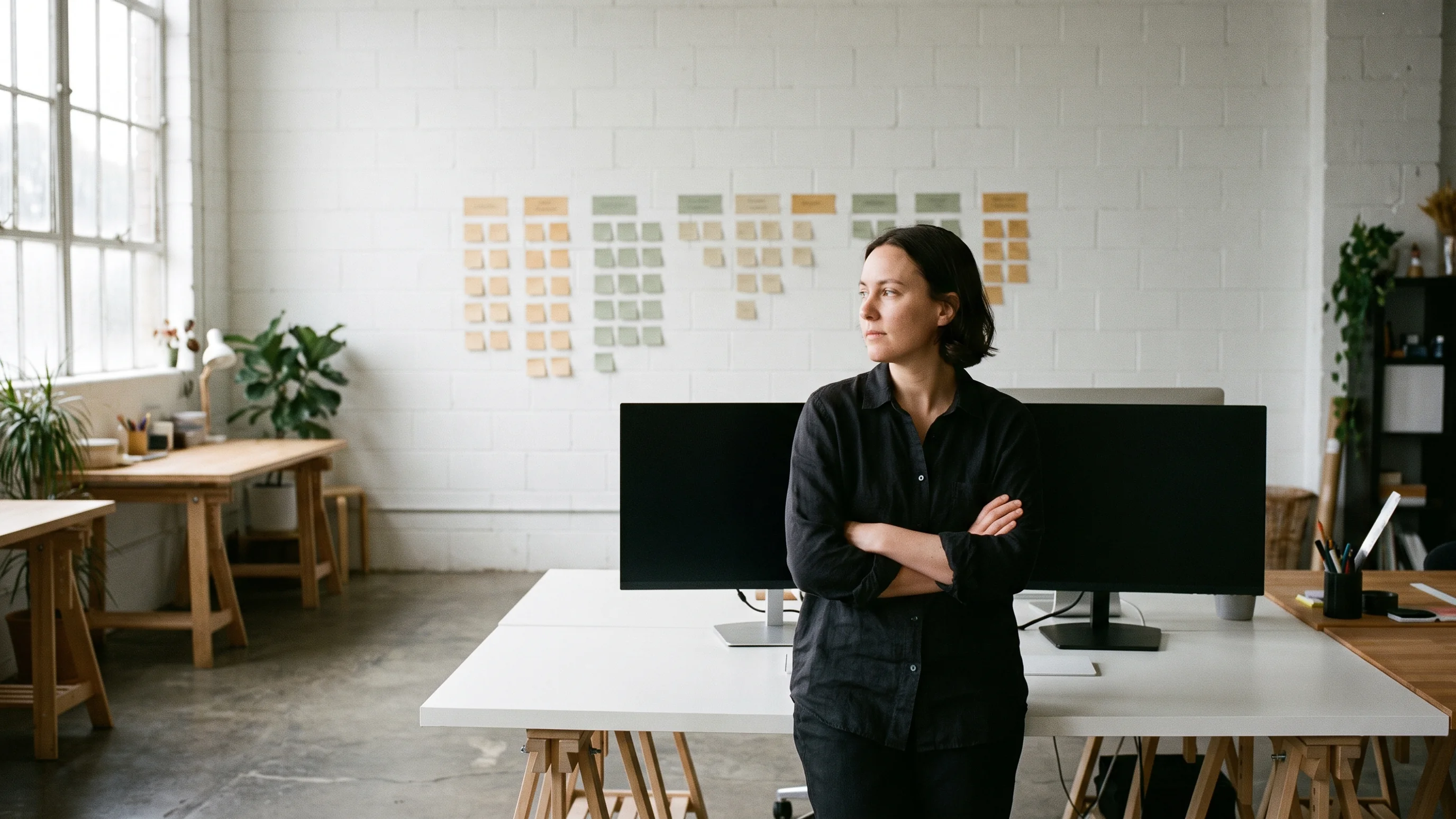 Marketeer evalueert digitale opties in modern studio-kantoor – AI website builder vergelijking