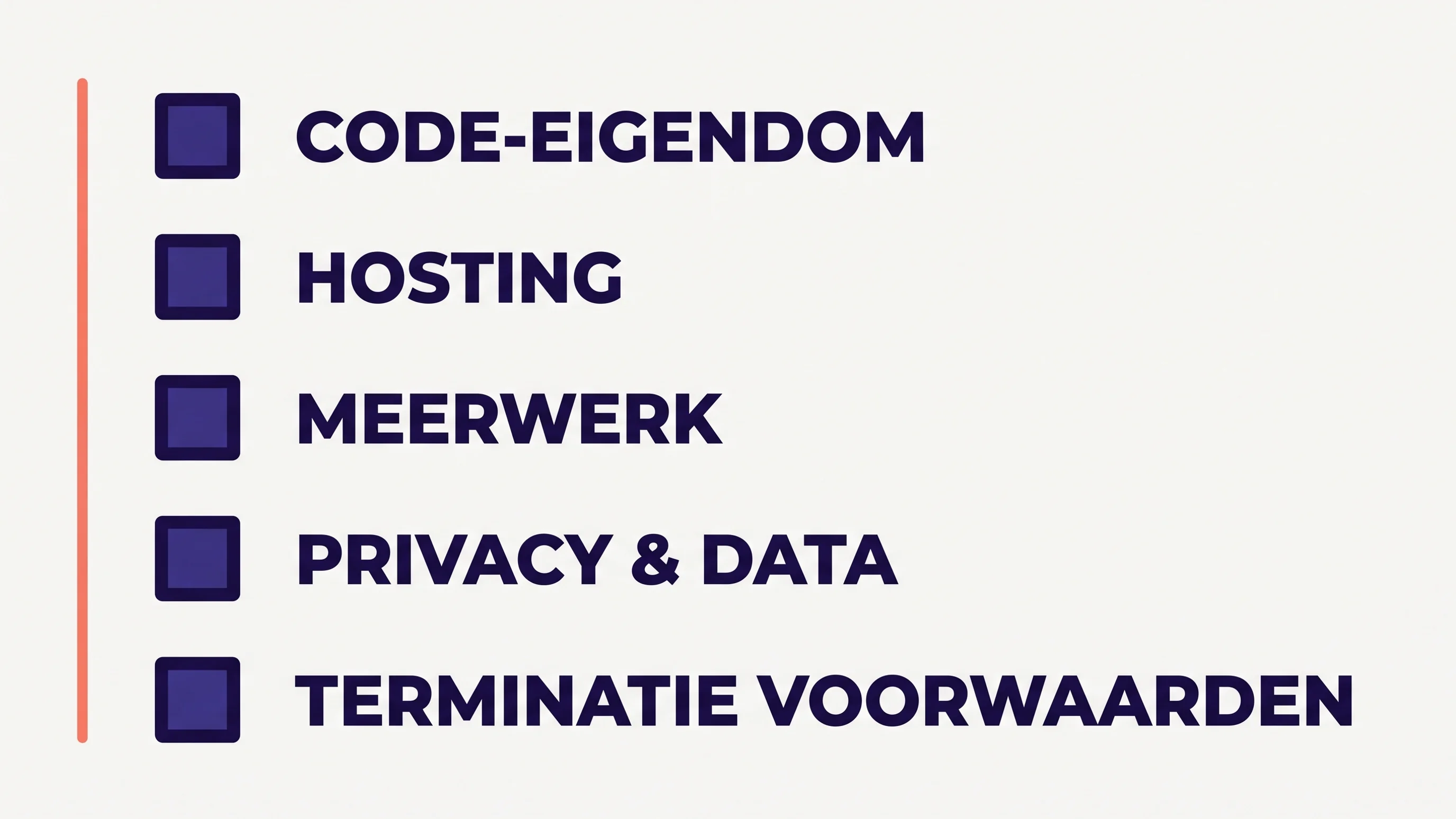 Illustratie van een contractchecklist met vijf aandachtspunten voor een webdevelopment bureau