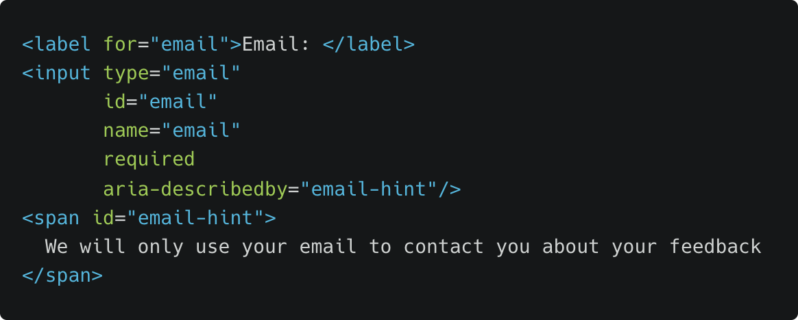 Code example with aria-describedby